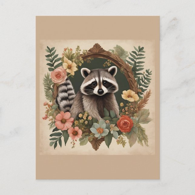 Cottagecore Cute Racoon Postcard (Front)