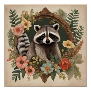 Cottagecore Cute Racoon Poster