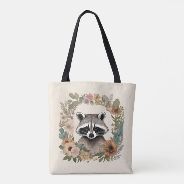 Cottagecore Cute Racoon Tote Bag (Back)