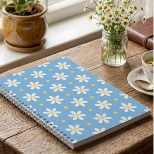 Cottagecore Daisy Floral Aesthetic Blue Notebook