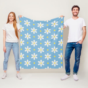 Cottagecore Daisy Pattern Blue Fleece Blanket