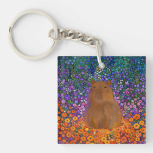 Cottagecore Decor Capybara Wildflower Meadow Key Ring