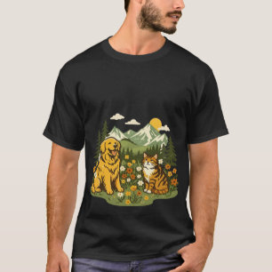 Cottagecore Dog Cat Wildflower Meadow Mountain T-Shirt