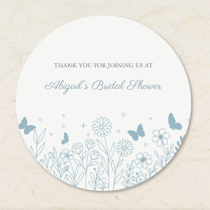 Cottagecore Dusty Blue Floral Bridal Shower Classic Round Sticker