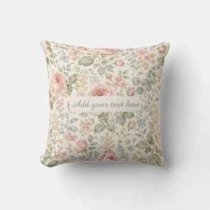 Cottagecore Dusty Rose Sage Green Floral Garden Cushion