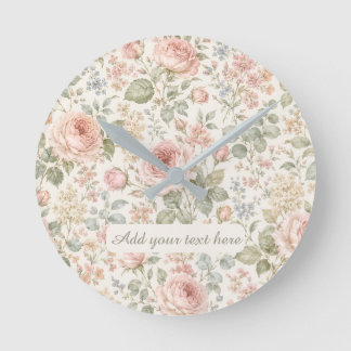 Cottagecore Dusty Rose Sage Green Floral Garden Round Clock