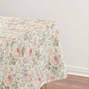 Cottagecore Dusty Rose Sage Green Floral Garden Tablecloth