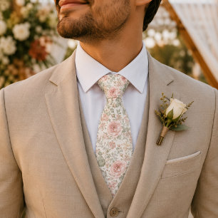Cottagecore Dusty Rose Sage Green Floral Garden Tie