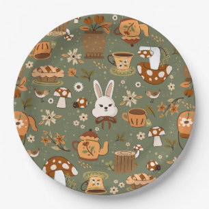 cottagecore easter bunny rabbit green paper plate
