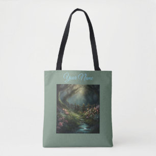 Cottagecore Enchanted Forest Pathway flowers moon Tote Bag