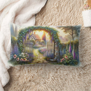 Cottagecore Enchanted Garden Pathway Lumbar Cushion
