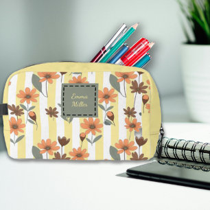 Cottagecore Fall Blossoms on Stripes Custom Name Dopp Kit