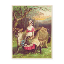 Cottagecore Farmer Woman with Cows Watercolor