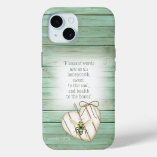 Cottagecore Faux Green Wood Heart Green Bee Faith iPhone 15 Case