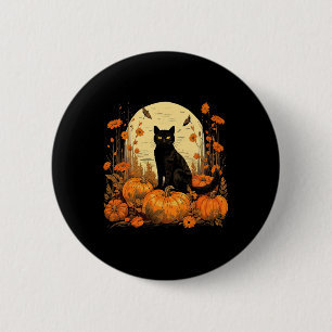Cottagecore Floral Black Cat Pumpkins Fall Autumn  6 Cm Round Badge