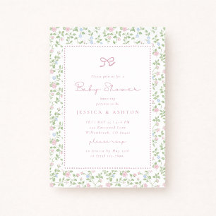Cottagecore Floral Bow Baby Shower Invitation