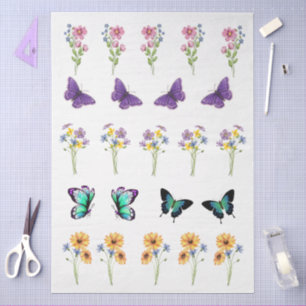 Cottagecore Floral & Butterfly Elements Decoupage Tissue Paper