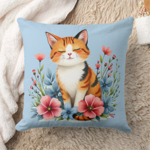 Cottagecore Floral Cat Serene Feline Botanical Art Cushion