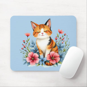 Cottagecore Floral Cat Serene Feline Botanical Art Mouse Mat