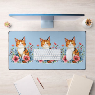 Cottagecore Floral Cat Serene Feline Botanical Desk Mat