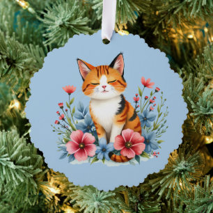 Cottagecore Floral Cat Serene Feline Botanical Tree Decoration Card