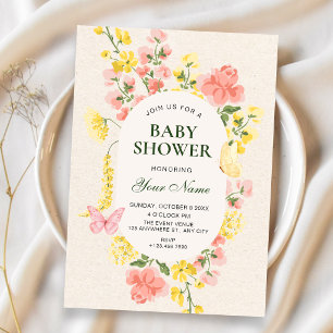 Cottagecore floral garden baby shower invitation