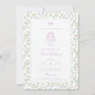 Cottagecore floral, pastel gingham birthday  invitation
