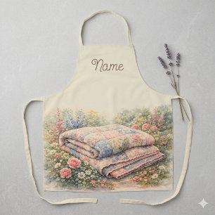 Cottagecore Floral Patchwork Quilt Watercolor Apron