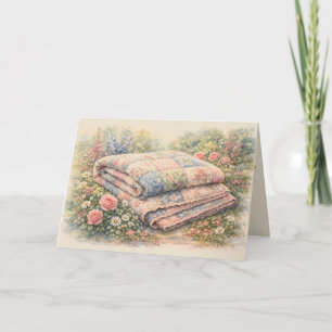 Cottagecore Floral Patchwork Quilt Watercolor Card