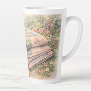 Cottagecore Floral Patchwork Quilt Watercolor Latte Mug