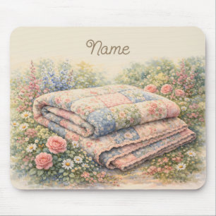 Cottagecore Floral Patchwork Quilt Watercolor Mouse Mat