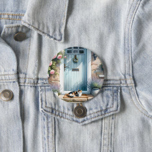 Cottagecore Floral Porch with Calico Cat 7.5 Cm Round Badge