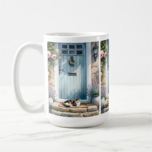 Cottagecore Floral Porch with Calico Cat Coffee Mug