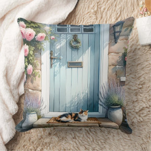 Cottagecore Floral Porch with Calico Cat Cushion