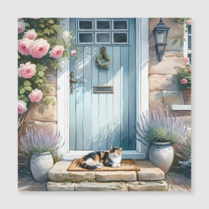 Cottagecore Floral Porch with Calico Cat Magnetic