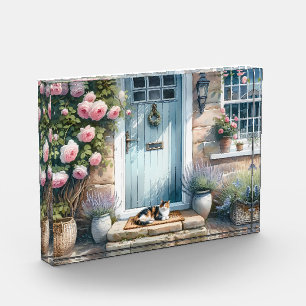 Cottagecore Floral Porch with Calico Cat Photo Block