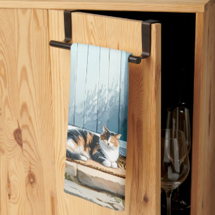 Cottagecore Floral Porch with Calico Cat Tea Towel