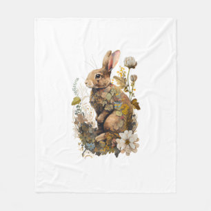 Cottagecore Floral Rabbit Cute Woodland Aesthetic Fleece Blanket