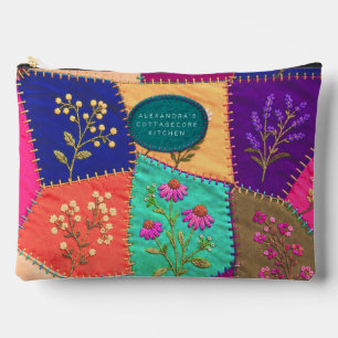 Cottagecore Floral Stitched Patchwork Embroidered Accessory Pouch