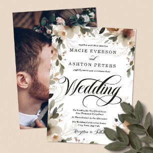 Cottagecore Floral with Engagement Photo Wedding Invitation