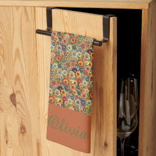 Cottagecore Flowers Botanical Garden monogram Tea Towel