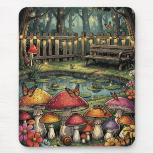 Cottagecore Forest Scene Whimsical Mushrooms Mouse Mat