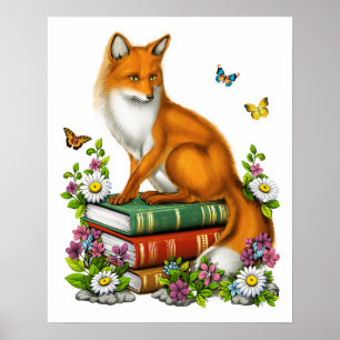 Cottagecore Fox Books Poster