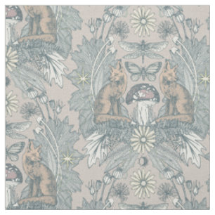 cottagecore fox damask oyster dust fabric