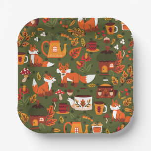 cottagecore fox mushroom tea party fairy garden paper plate