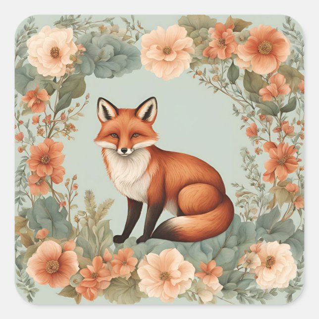 Cottagecore Fox Square Sticker (Front)