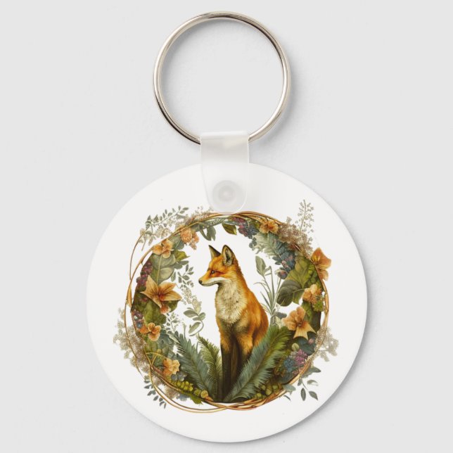 Cottagecore Fox Vintage Key Ring (Front)