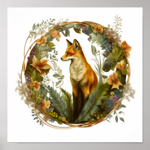 Cottagecore Fox Vintage Poster