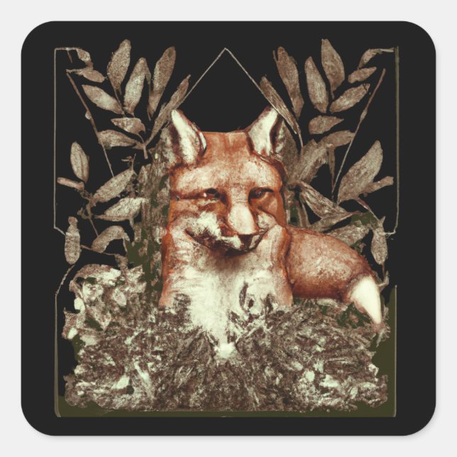 Cottagecore Fox Vintage Square Sticker (Front)