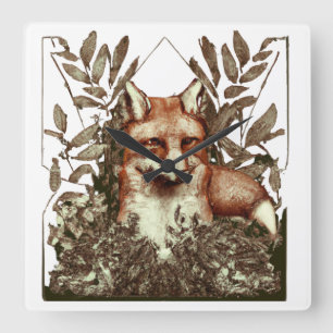 Cottagecore Fox Vintage Square Wall Clock